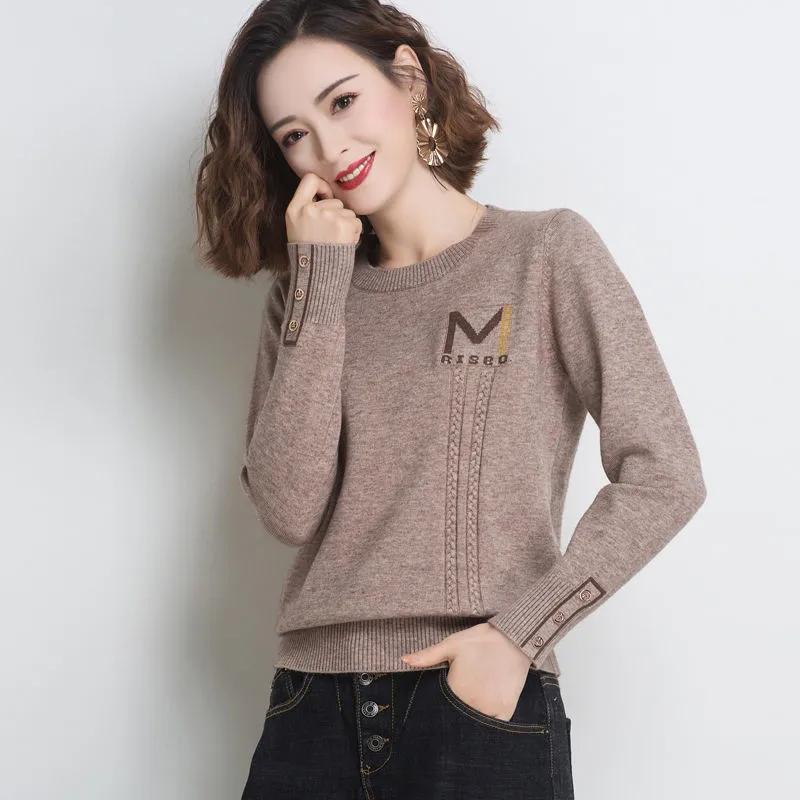 Women's Cotton Embroidered Long Sleeved Tshirts Women's Spring Autumn Mother's Clothing Loose Round Collar Bottoming Blouse Top 4XL