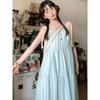 Women's Seaside Stripe Spaghetti Strap Maxi Dress - 2025 Summer French Style, Loose Fit, Petite