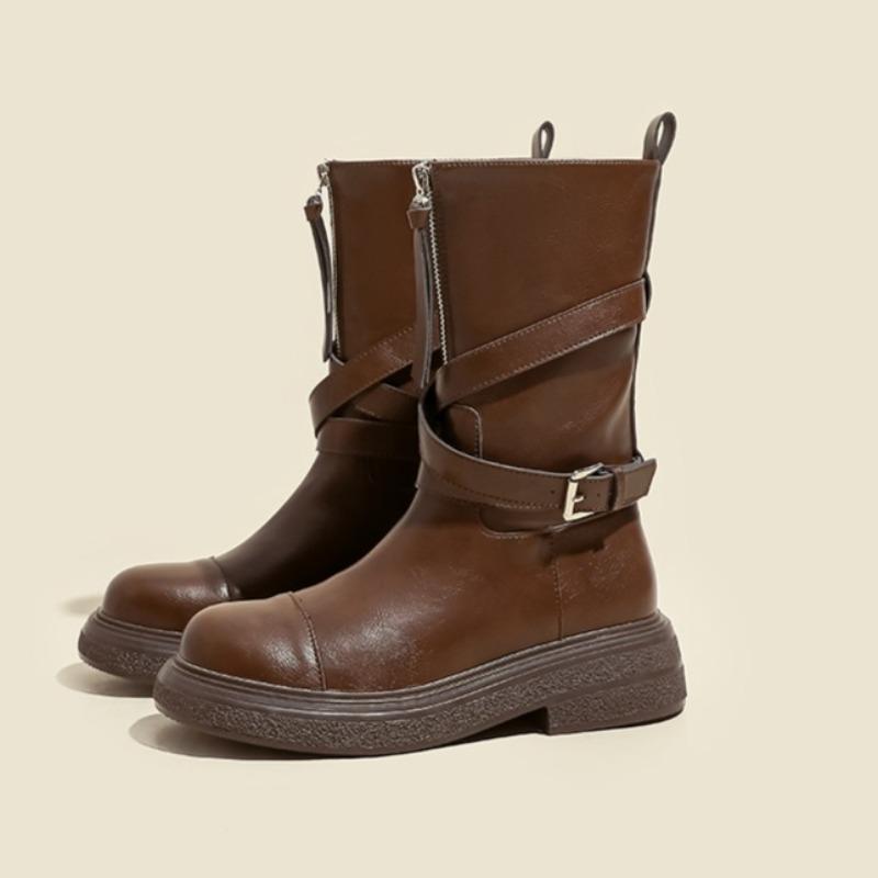 Fashion Platform Mid-Tube Knight Boots 2025 Autumn Winter Retro Heightened Booties