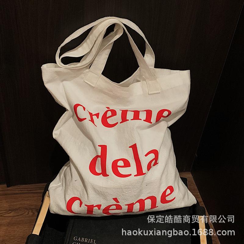 Canvas Bag Female College Student Class 2025 New Summer Versatile Large-capacity Bag Shopping Bag Commuter Tote Bag