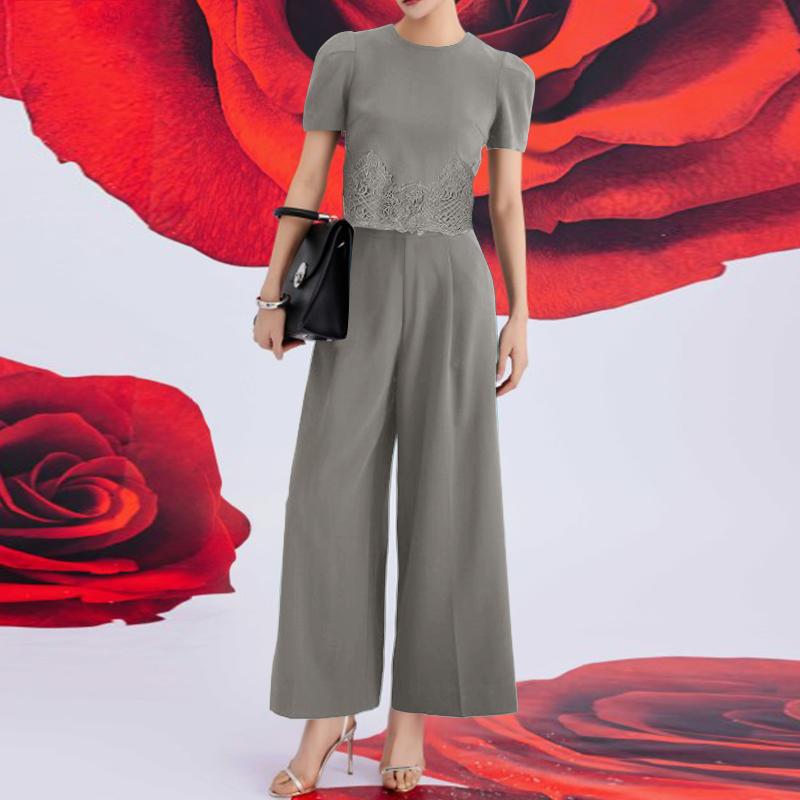 

ZANZEA Женская блузка с коротким рукавом и брюки, летний костюм-двойка 5XL серый