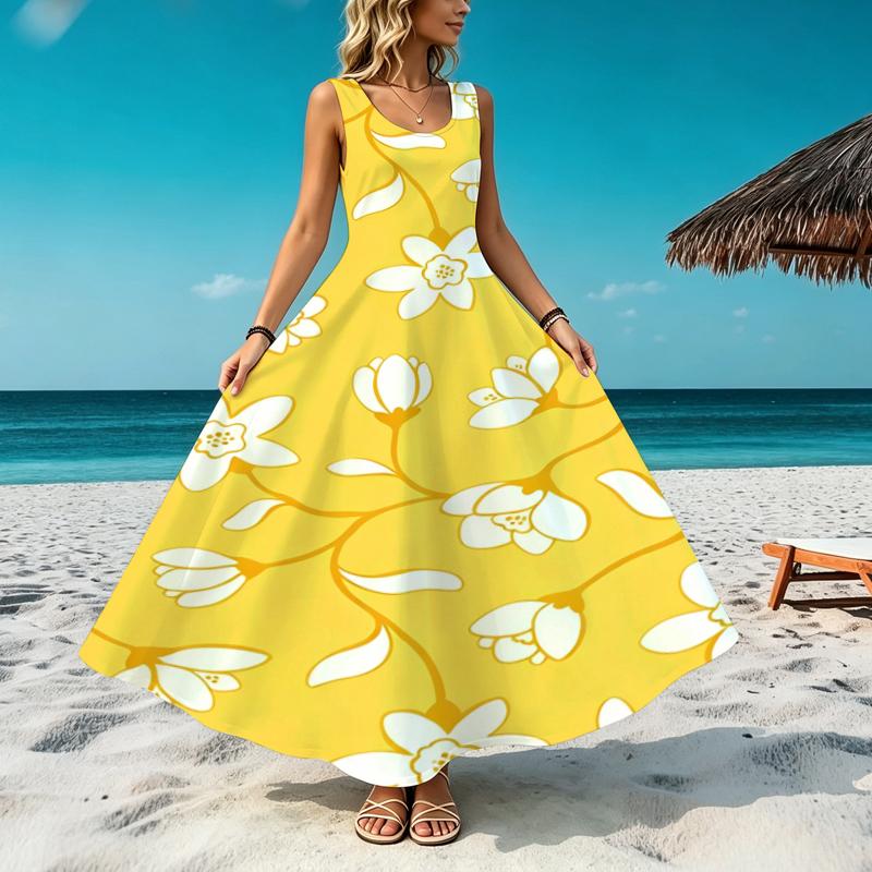 Casual Women’s Maxi Dress,Beach Vibes Sleeveless Lightweight Loose Fit Summer Dress,Perfect for Beach Walks Picnics