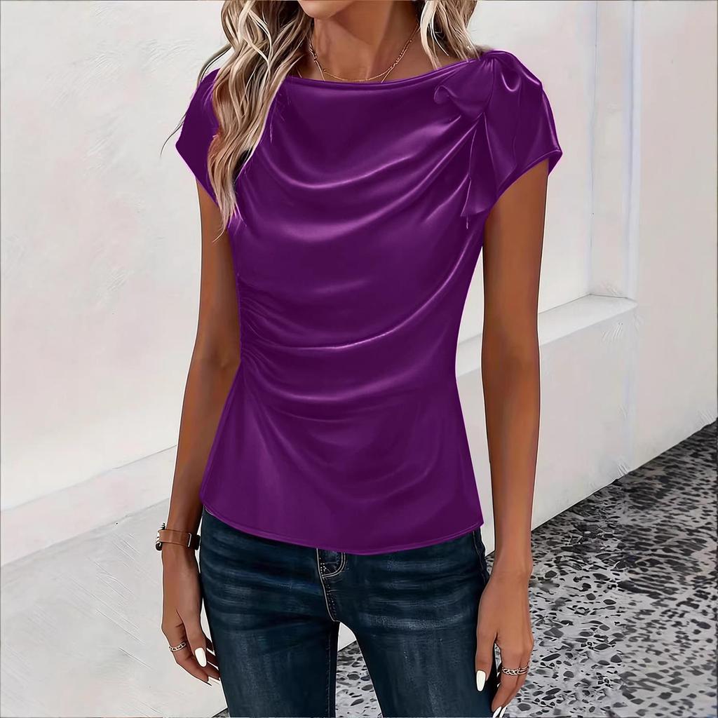 2026 European & American Women's Solid Color Satin One-Shoulder Sleeveless Commuting Top