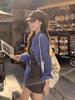 Women's Blue Plaid Polo Collar Shirt Jacket - Loose Fit, Long-Sleeved for Spring & Autumn
