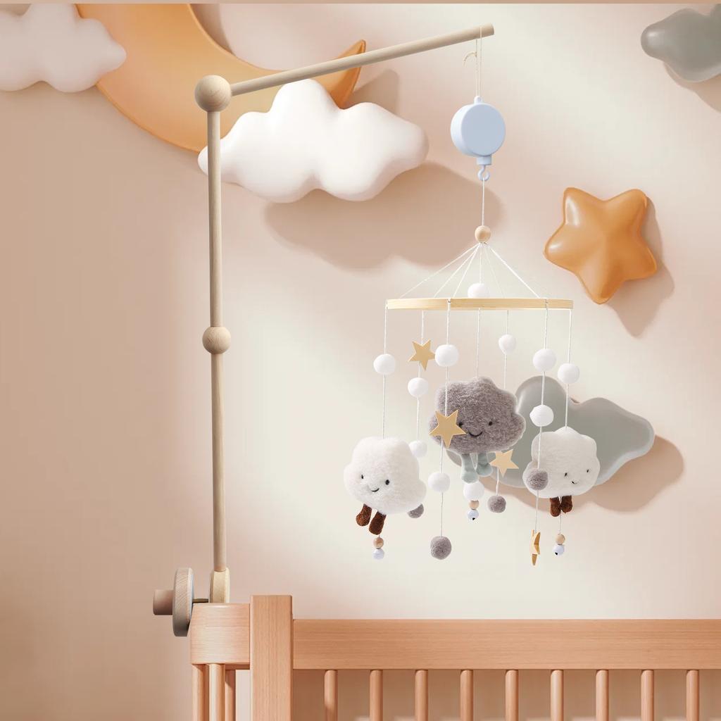 Wooden Crib Mobile Holder With Clockwork Music Box Crib Bed Bell Hanging Toy Holder Newborn Gift Rotates Crib Decoration Boom