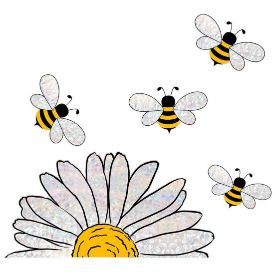 Floral Window Cling Bees And Flower Static Sticker Removable Rainbow