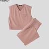 INCERUN 2 STÜCKE Herren Ärmellose Crop Tanktops und Gerade Hosen Sets Outfits