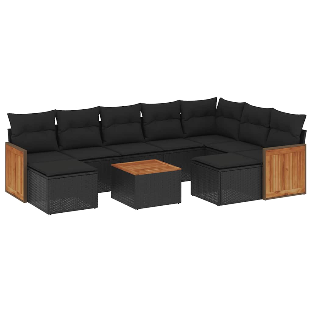 Vidaxl 10-Cz. Garden Lounge Set, Cushions Black Rattan Pe