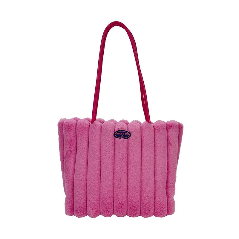 

Корейская плюшевая сумка-тоут: Универсальная сумка кроссбоди и на плечо большой вместимости для женщин розы красного