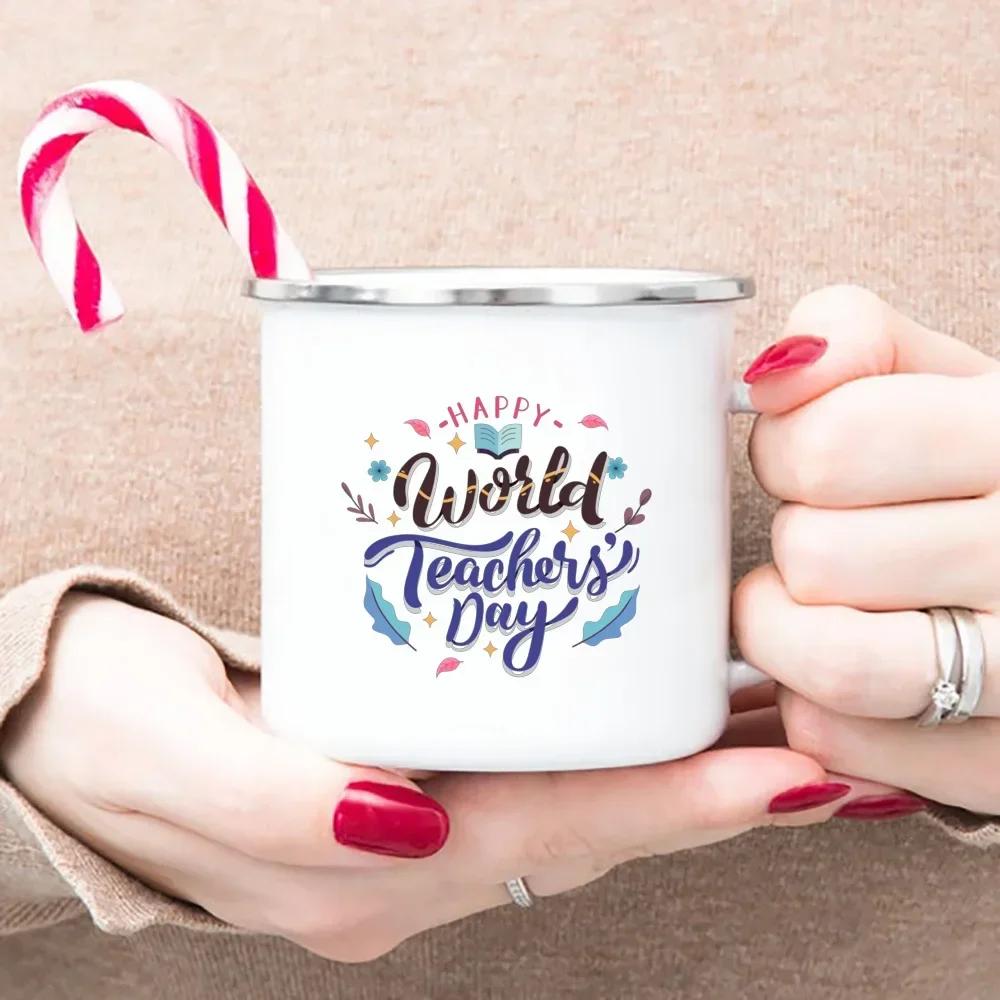 Word Teacher'day Ever Enamel Mugs Teacher's Day Best Original Teacher's Gift Drink Juice Coffee Cocoa Milk Beer Handle Mug