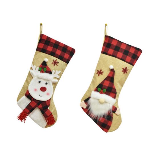 Christmas Stockings 18" Burlap Plaid Fireplace Hanging Stockings 3D Plush Santa Claus/Snowman/Reindeer Large Xmas Stockings for Holiday Party Decor