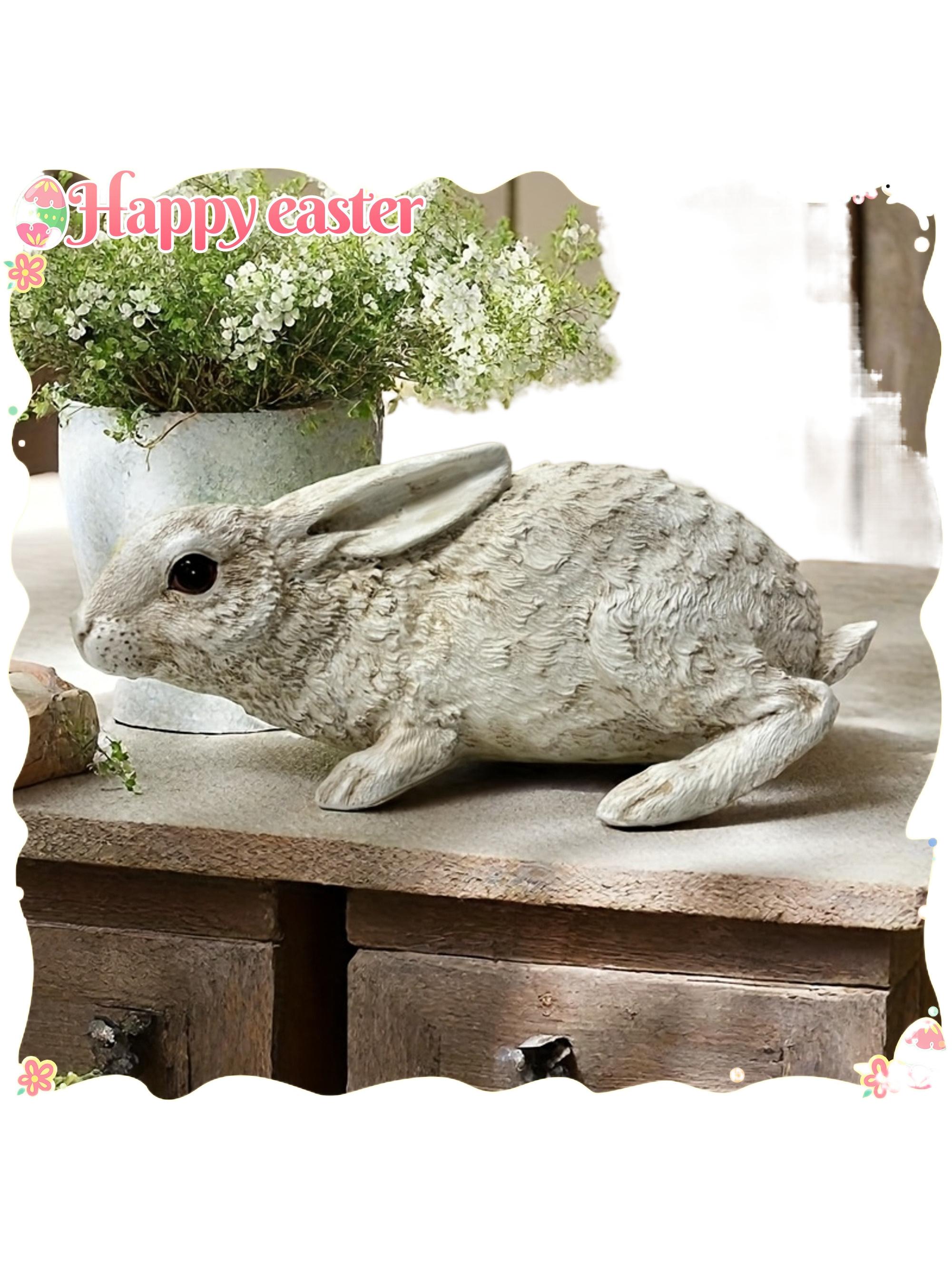 

Vintage Forest Rabbit Figurine - Rustic Resin Sleeping Bunny Decor for Garden & Home, Easter Nature Gift серый