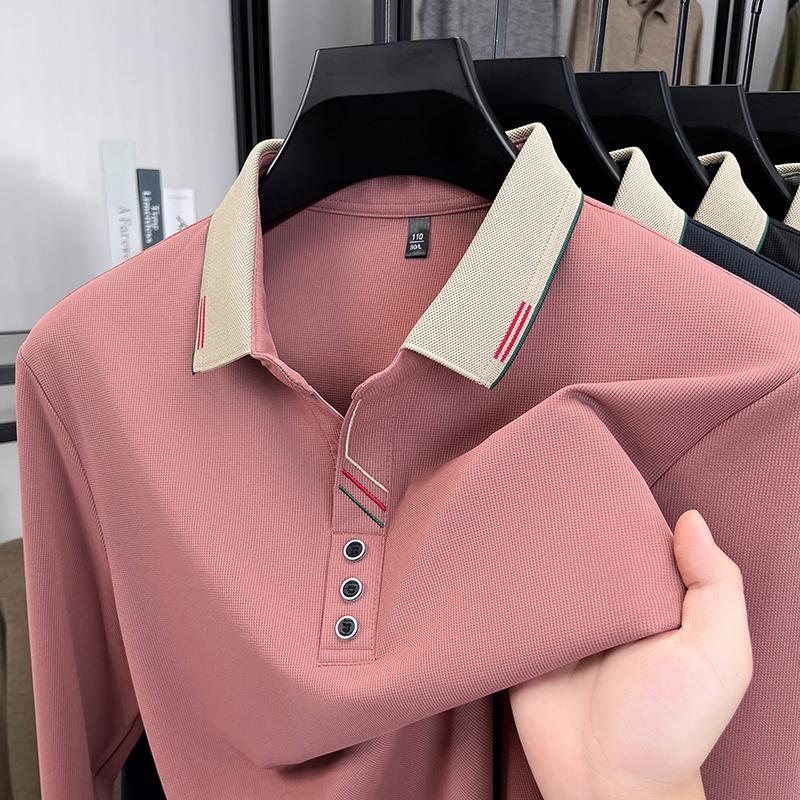 Light Luxury Brand Fashion Long Sleeve Polo Shirt Men'S Autumn New Item High-Quality Color Blocking Design Casual Lapel T-Shirt
