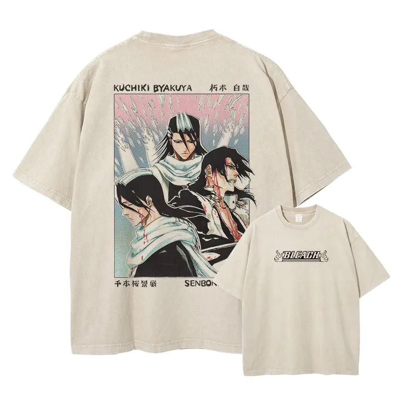 Grimmjow Aizen Ichigo Μπλουζάκι Anime Vintage Πλυμένα T Shirts Streetwear Rukia Kenpachi Manga Φαρδιά Y2k Κοντομάνικα Μπλουζάκια