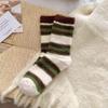 Women's Plush Mid-Calf Socks: Retro Striped, Velvet-Lined, Faux Mink Fur, Warm Autumn/Winter Style.