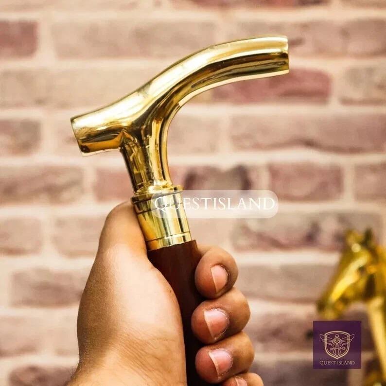 Handle Brass Wooden Victorian Foldable Cane Collectible Men's Gift