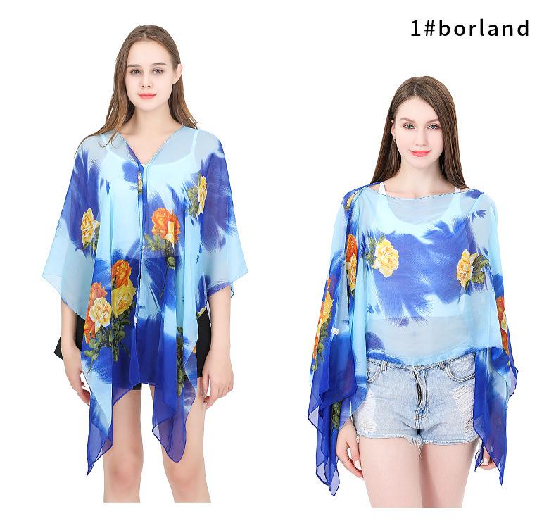 

Летняя шаль с перламутровыми пуговицами, солнцезащитная шаль с цветочным принтом, шелковый шарф, шаль 96*150CM сапфировый