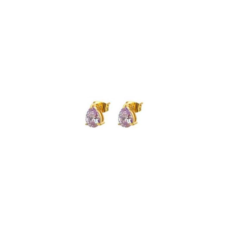 Titanium Steel Water Drop Claw Set Earrings with Oval Cubic Zirconia, Colorfast Stud Design