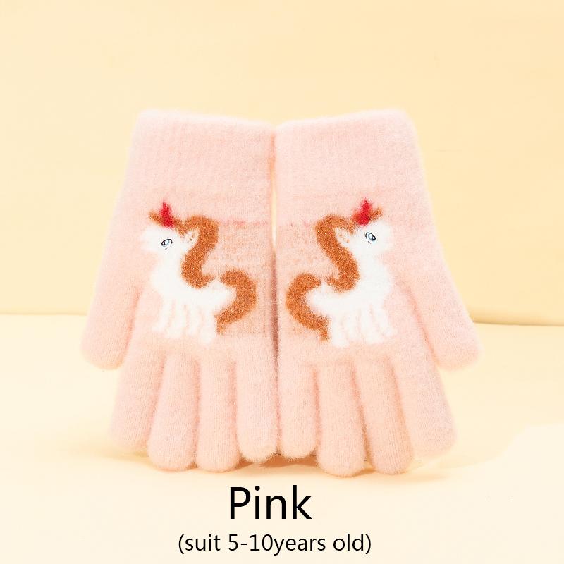 Cartoon Unicorn Baby Warm Winter Children's Gloves Cute Finger Half Finger Flip Cover Boys Girls Mittens Gloves 5-10Years Old