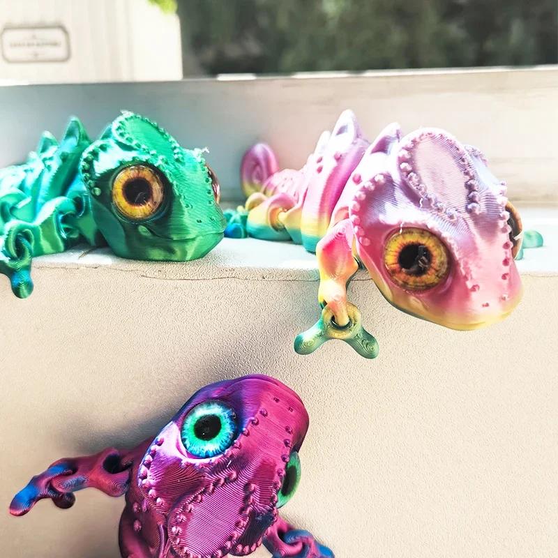 Stampa 3D Figure Camaleonte Articolazioni Mobili Giocattolo Fidget Modello Animale Cartone Animato Giocattoli Ornamento da Scrivania Giocattolo Per Bambini Adulti Regalo di Compleanno per Bambini Festa
