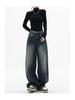 Women's High-Waist Retro Straight Jeans - Spring/Autumn 2025, Plus Size, Floor-Length, Wide Leg, Slimming Fit
