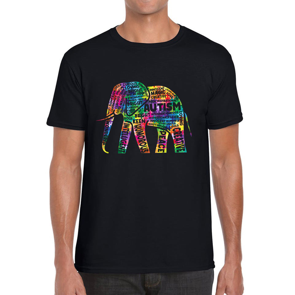Autism Awareness Elephant word cloud Autism Elephant Autism Support Acceptance Mens Tee Top L
