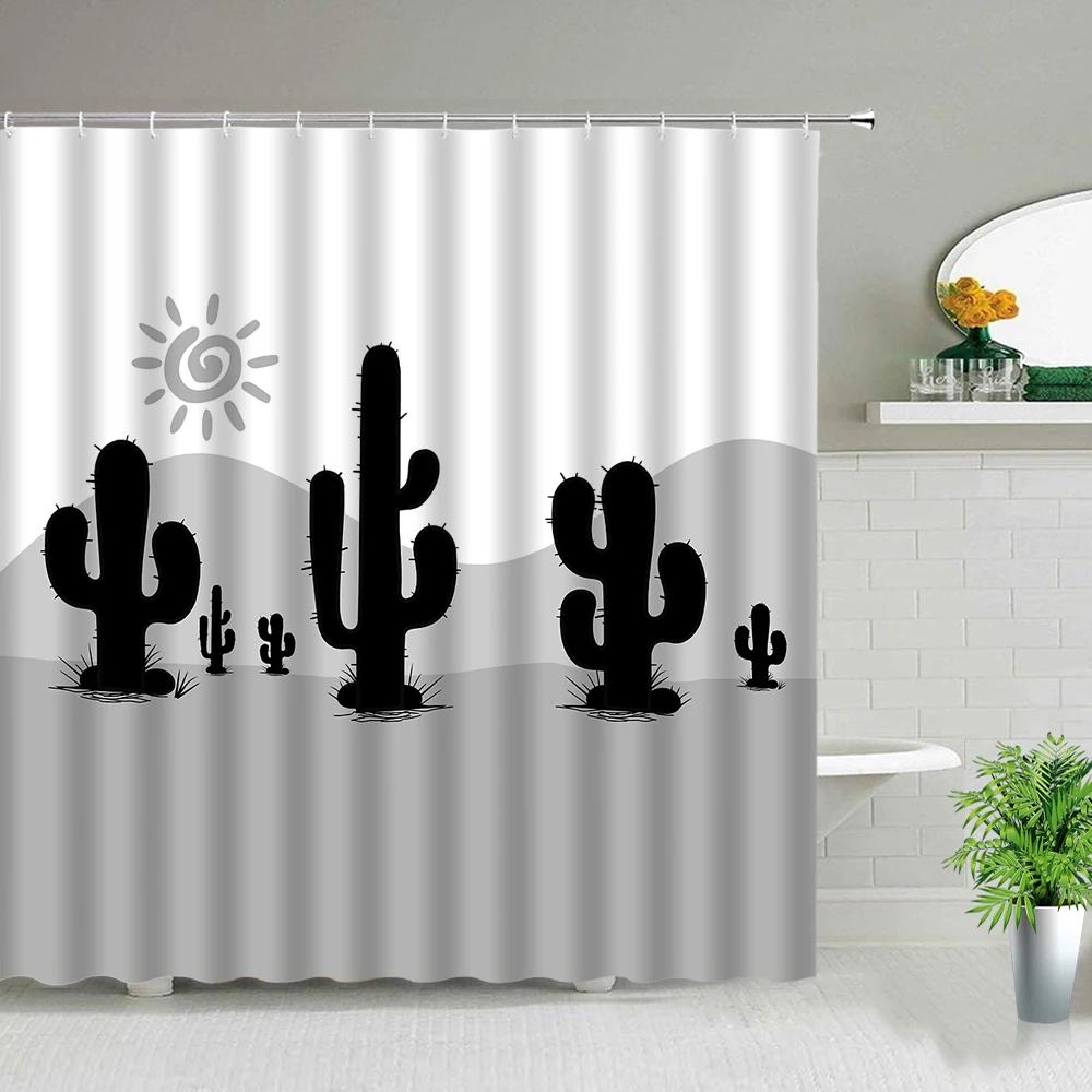 Hower Curtains of Textile Water Color Cactus Flower Tropical Plants Colorful Succulents Pattern Bathroom Shower Curtain Set