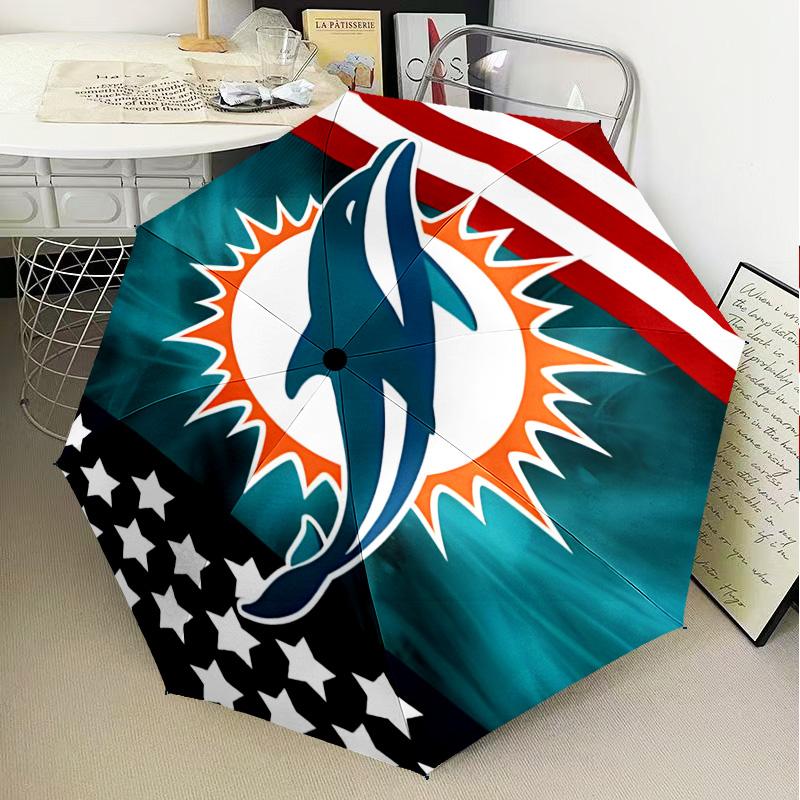 Dolphins Team Logo Artwork Umbrella Folding Umbrella, Automatic Umbrella 8-Frame for Travel, Camping Use Gift for Halloween Christmas