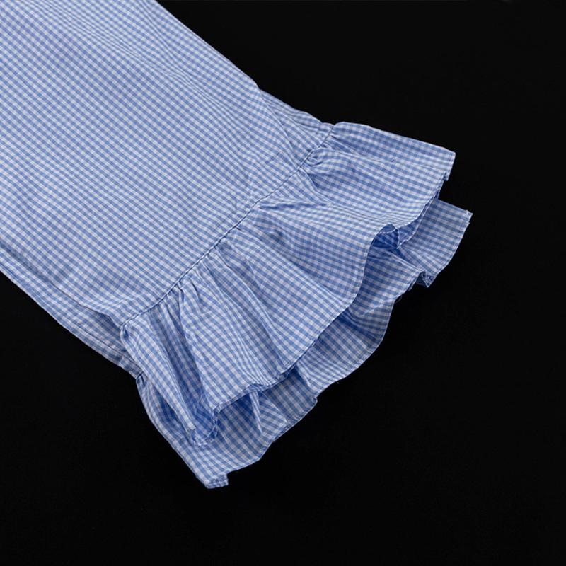 Shirt Lotus Leaf Side Length Pants Two Piece Set Spring Women Long Sleeves Lapel Blouse+High Waist Loose Trousers Female Outfit