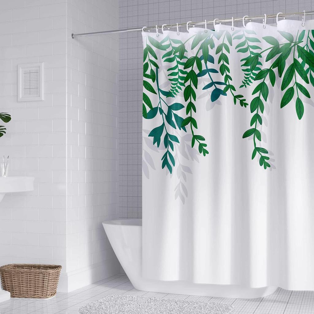 Mosaic Plant Waterproof Floral Fabric Shower Curtain With 12 Hooks Decorative Plant Leaf Pattern Bathroom Curtain 180X180Cm