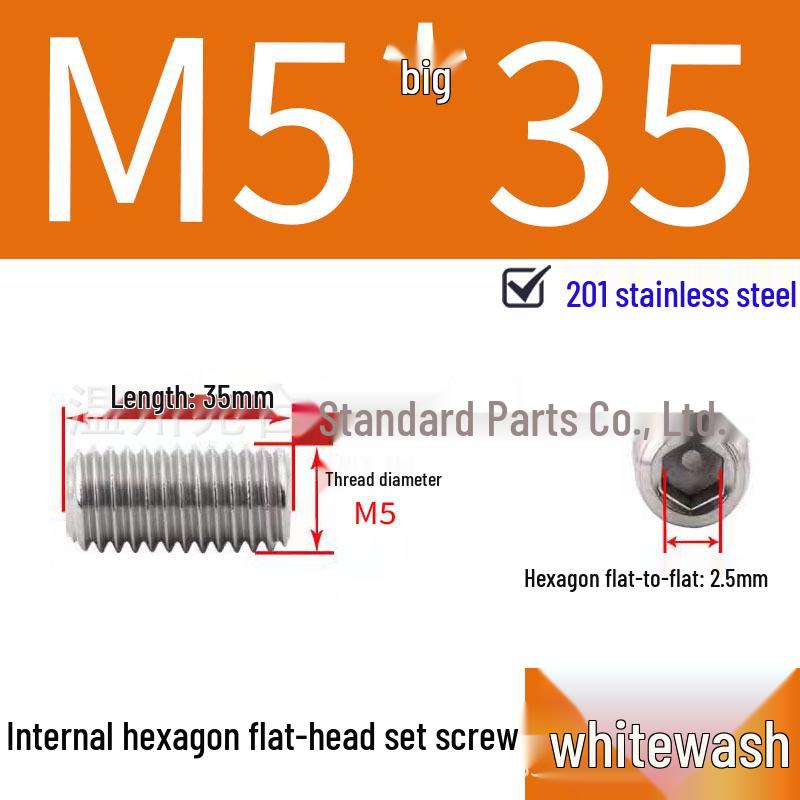 201 Stainless Steel Headless Set Screw - Flat End Socket Screw