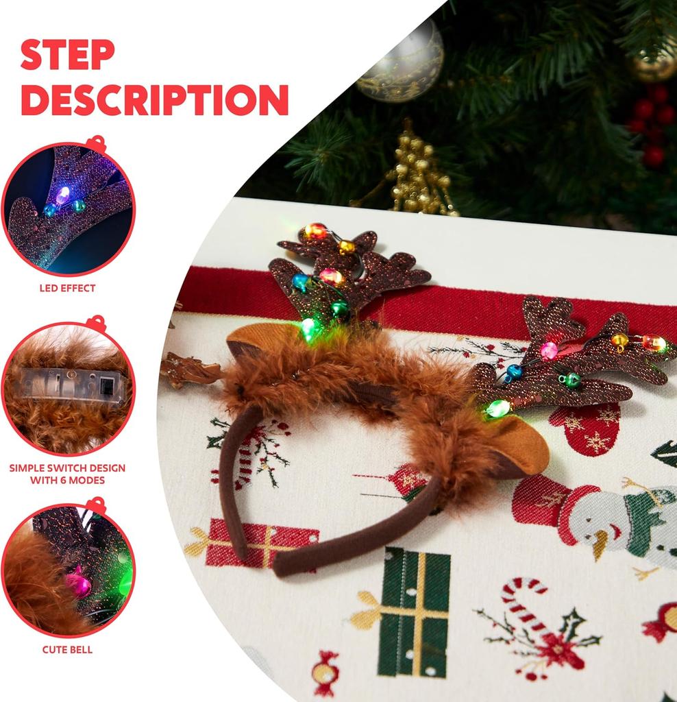 4PCS Christmas Reindeer Headband Light-Up Antlers Hat Party Supplies Holiday Parties Favors JOYFY LED for and Entertaining Play Safe Kid Friendly Fun