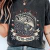 Patriotic Fish Freedom Flag 250 Years USA Fishing 4th July T-Shirt, American Angler Tee, Independence Day Fisherman Shirt
