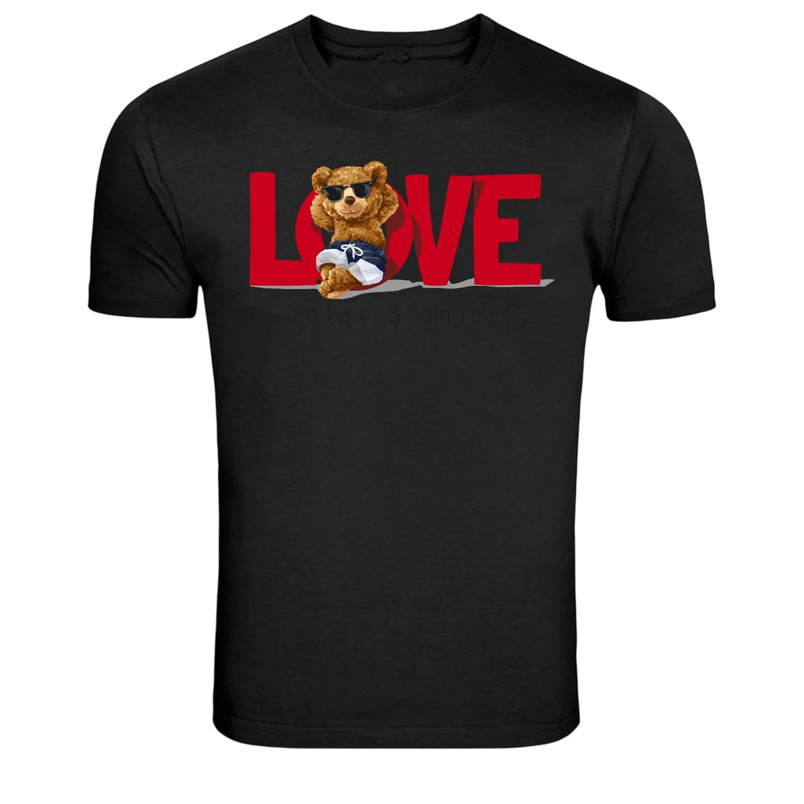 Love Relax & Enjoy Teddy Bear Graphic T-Shirt M