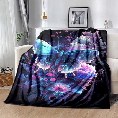 1pc Butterfly Printing Lightweight Flannel Blanket, Comfortable and Warm Blanket, for Camping Sofa Bed and Couch Office, Suitable for Gift Bl