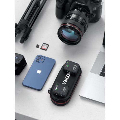SYNCO G2A1PRO Wireless Microphone with Volume Control, Noise Cancellation, Easy Operation, and Charging Case for Portable Use. Compatible with DSLR Ca