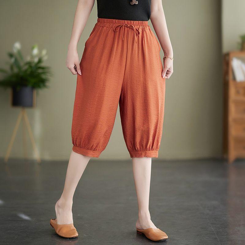 Ladies' Casual Haren Pants Five Quarter Pants Summer Large Loose Solid Color Fashion