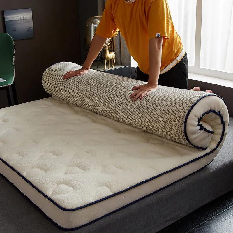 WTEMPO Lamb Wool School Dormitory Bed Mattress Pad Foldable High Quality Soft Mattress Winter Thickened Plush Bedroom Bed Sheet Tatami Plush Pad