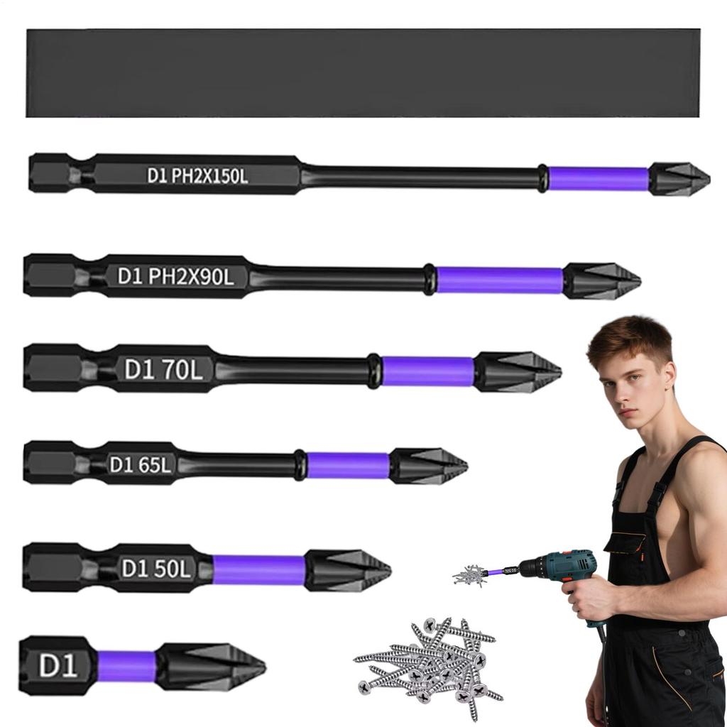 6Pcs Magnetic Screwdriver Bits Non-slip Shockproof Phillips Impact Bits Hex Shank Alloy Steel Bits Suitable for Power Tools