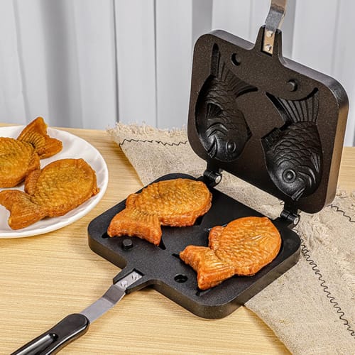 Taiyaki Maker, Stovetop Type, Home Use, Non-Stick, Induction Compatible, Fish Grill Mold, Aluminum Alloy, Cake, Double-Sided Waffle Maker, Cartoon Two