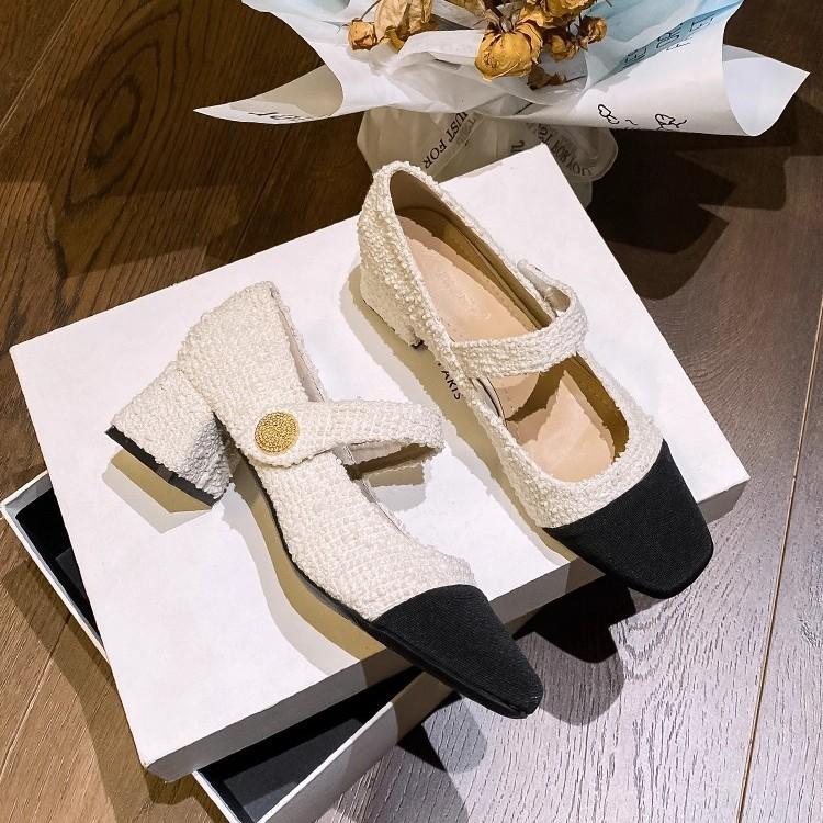 

Xiaoxiangfeng color matching thick heel Mary Jane fashion single shoes women s 2025 spring and autumn new French square head medium high heels 40 чёрный