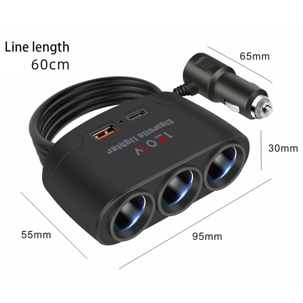 

Автомобильная зарядка PD+USB мощностью 120 Вт с тремя отверстиями для прикуривателя PD QC3.0, быстрая зарядка 12–24 В, автомобильный прикуриватель от одного до трех прикуривателей