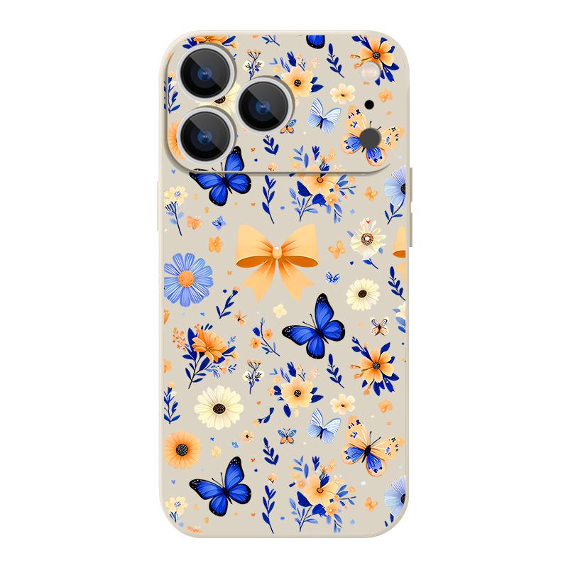 For iPhone 17 Pro Max Case Blue Butterfly Floral Pattern TPU Silicone Soft Cover For iPhone 16 Pro Max 15 14 13 12 11 16E Air
