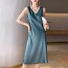 Women's Dress Satin Long Over The Knee Summer Wear Plus-size Solid Color Halter Dress