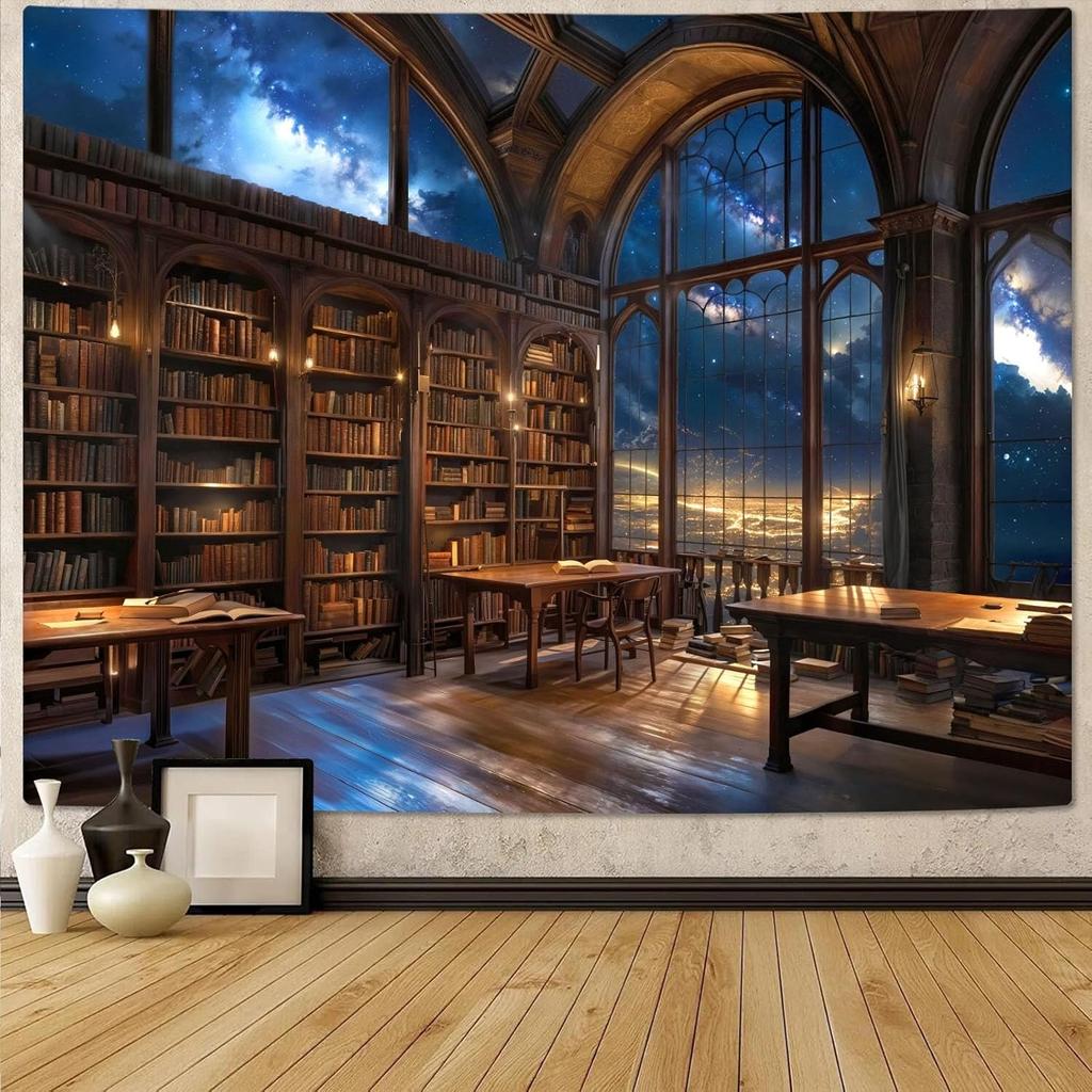Vintage Fantasy Fairy Tale Tree House Books Bedroom Living Room Dormitory Classroom Printed Tapestry Living Room Bedroom Home De