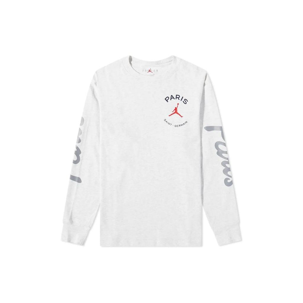 Jordan Paris Saint-Germain Logo Print Crew Neck Long Sleeve Drop Shoulder T-Shirt Men Tops Light-Grey DJ0409-051
