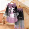 Christmas Print Two Piece Outfit Women Long Sleeve Irregular Hem Tunic Top Wide Leg Pants Casual Matching Set