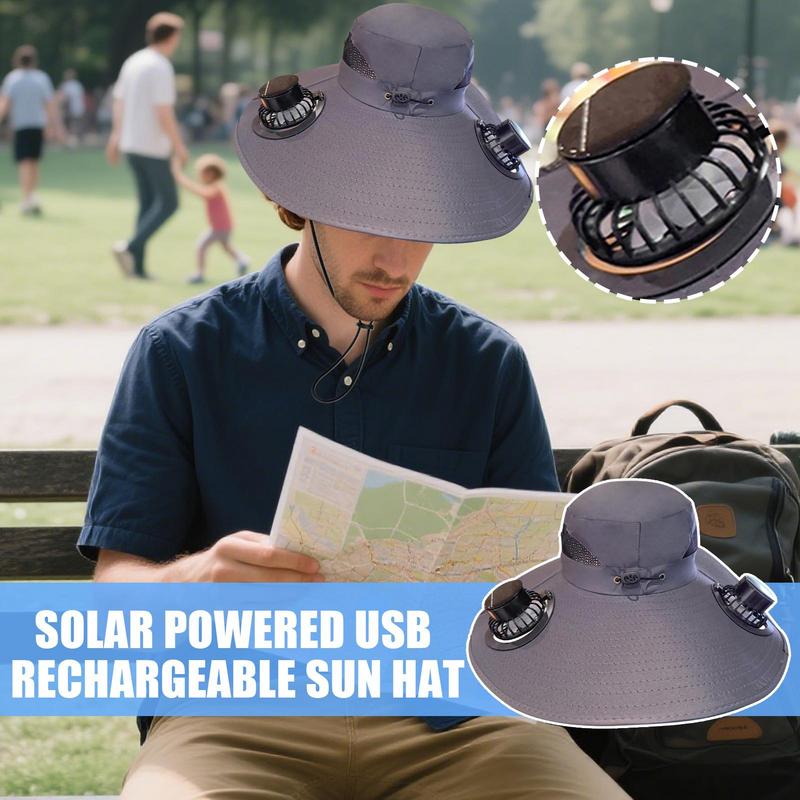 Solar Powered Fan Hat Wide Brim UV Protection Headwear Outdoor Sports Gear for Women Men Beach Vacation Fishing Hiking
