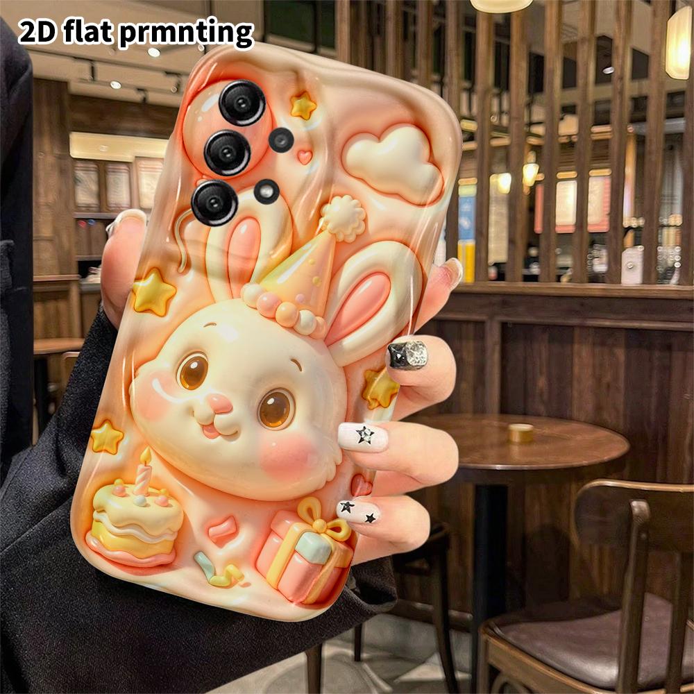 Phone case: 2D flat, suitable for Samsung Galaxy A34 A35 M05 M06 S20 S22 S21 FE Plus 5G protective case, party hat rabbit, perfect holiday gift for Ch