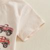 Toddler Boys Summer Outfits Retro Truck Print Round Neck Short Sleeve T-Shirts Elastic Waist Shorts 2Pcs Clothes Set